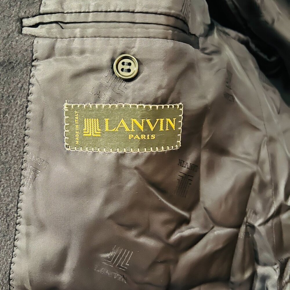 Lanvin Cashmere and Wool Double Breasted Peaked Lapel Men Coat Size 50 Navy Blue - Picture 13 of 16